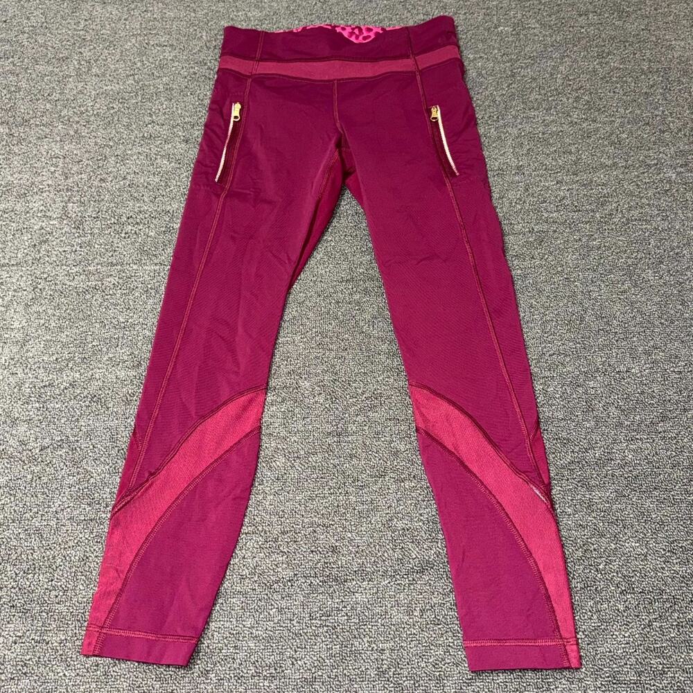 Lululemon Cropped Leggings Womens 4 Cranberry Red/Pink Pockets Yoga Workout - Picture 2 of 8